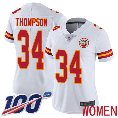 Women Kansas City Chiefs 34 Thompson Darwin White Vapor Untouchable Limited Player 100th Season Football Nike NFL Jersey